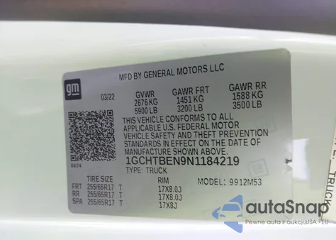 2022 Chevrolet Colorado 4Wd Long Box Wt z USA, uszkodzony, nr VIN 1GCHTBEN9N1184219